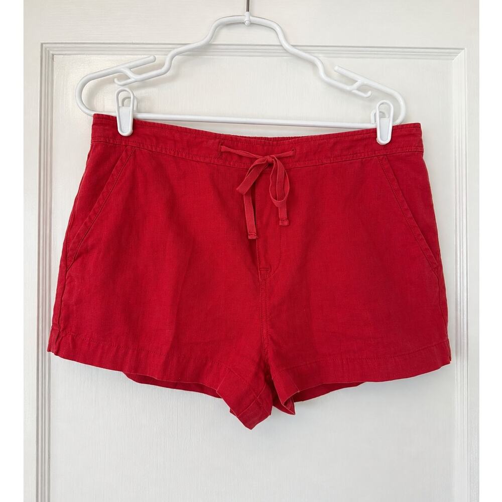 Lucky Brand Women’s Red 100% Linen Pull-On Shorts Size Small Drawstring